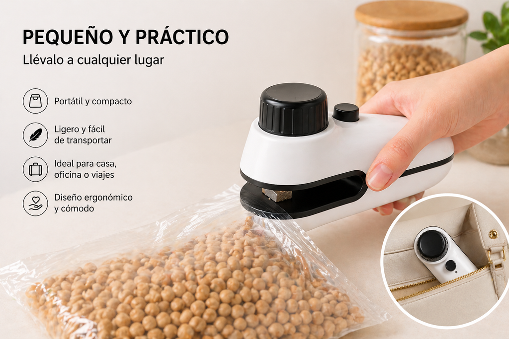Mini Sellador de Bolsas 2 en 1 | Sella y Corta Fácil | Recargable USB