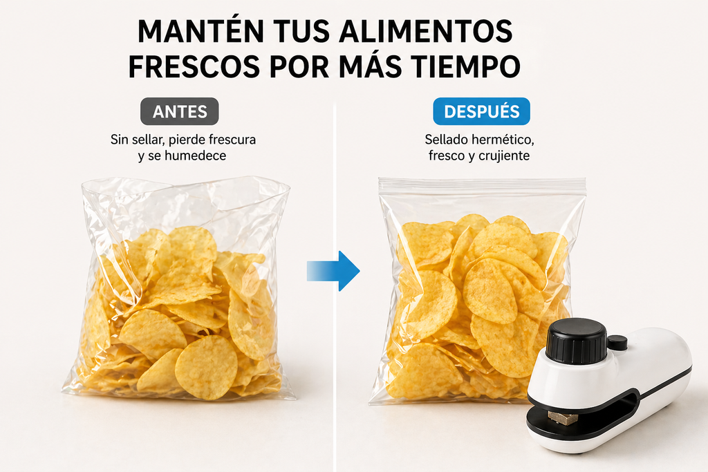 Mini Sellador de Bolsas 2 en 1 | Sella y Corta Fácil | Recargable USB